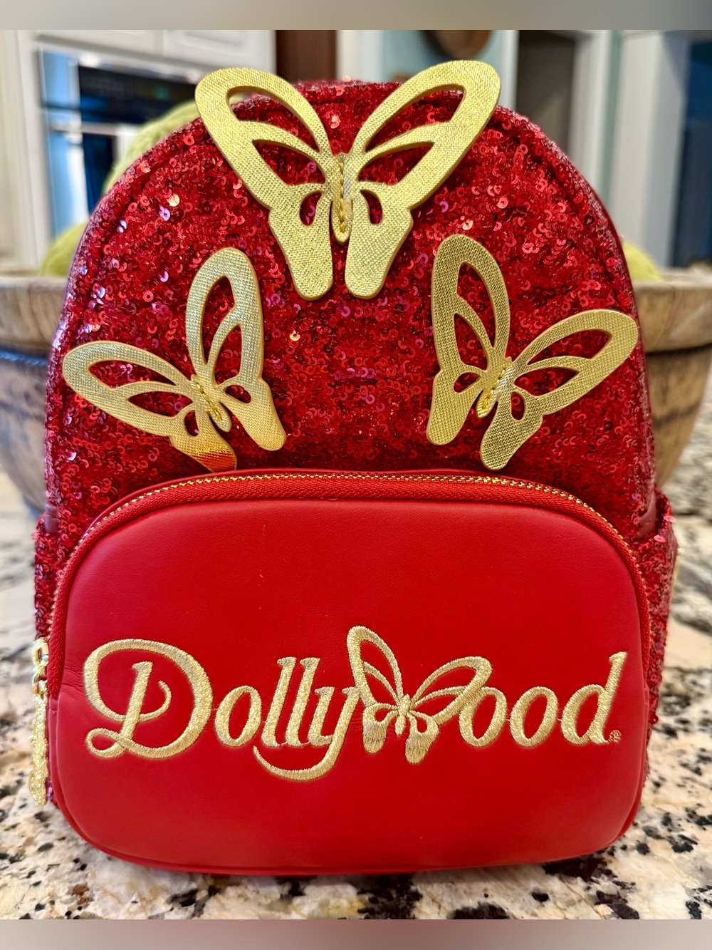 NWT Loungefly Dollywood Resort Red Sequin Butterfly Mini Backpack